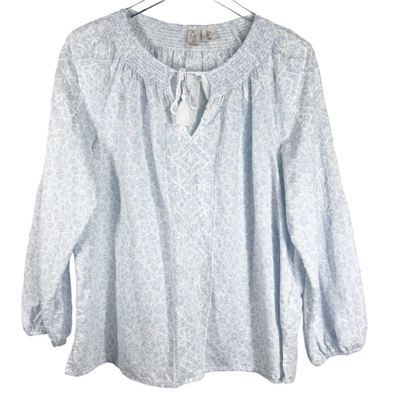 JOIE Cotton/Linen Embroidered Lightweight Peasant Boho Blouse - Picture 1 of 9